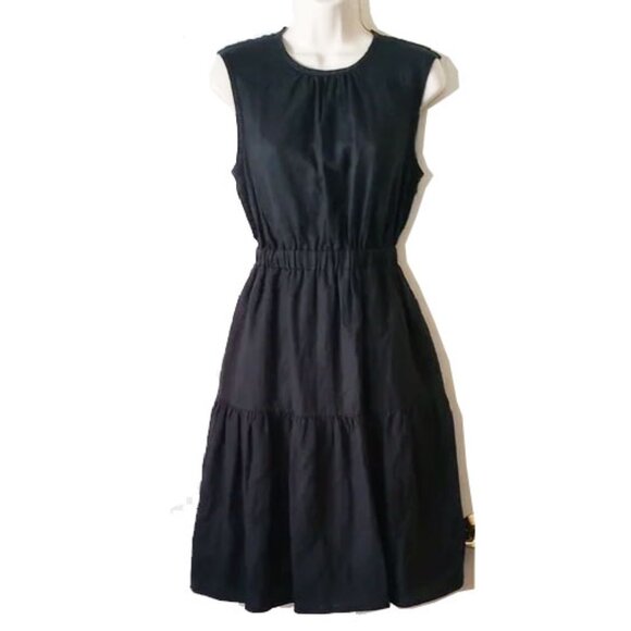 NWT $88 Everlane The Linen Open Back Dress 0 Tiered Black - Picture 2 of 10